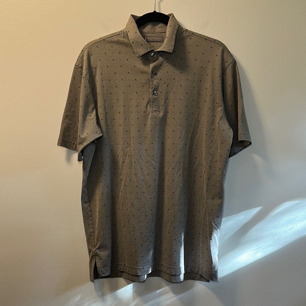 Daniel Cremieux Men’s Signature Collection Tan Geo Patterned Golf Polo Sz M